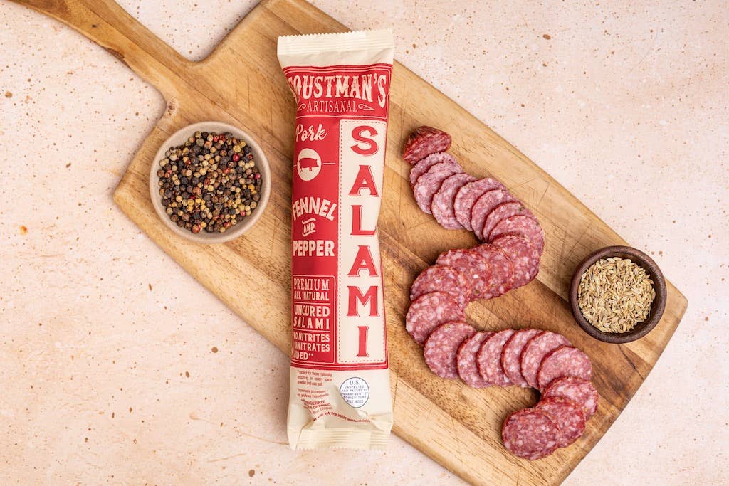 Foustman's Salami - Vente Salamis - PORC FENOUIL ET POIVRE | SALAMI NON SALÉ ENTIÈREMENT NATUREL FOUSTMAN'S1