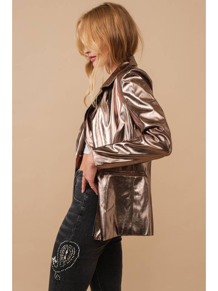 Blue B - Wholesale Blazer - Women's - 61245J - Metallic Pu Loose Single Blazer Jacket16