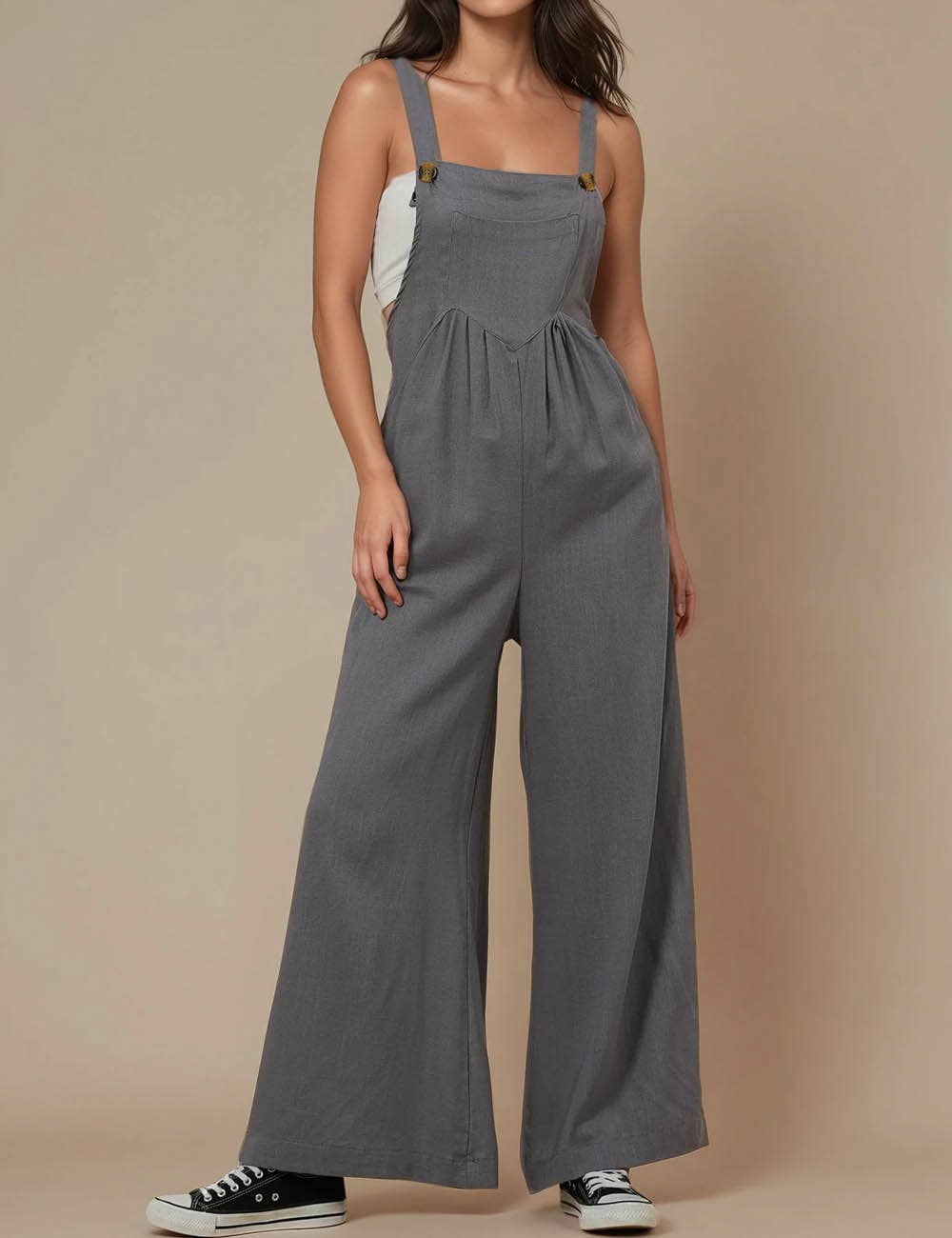 Sweetkama - Wholesale Overalls - Women's - Solid Color Botton Strape Overalls Daily Jumpsuit SKJ235727