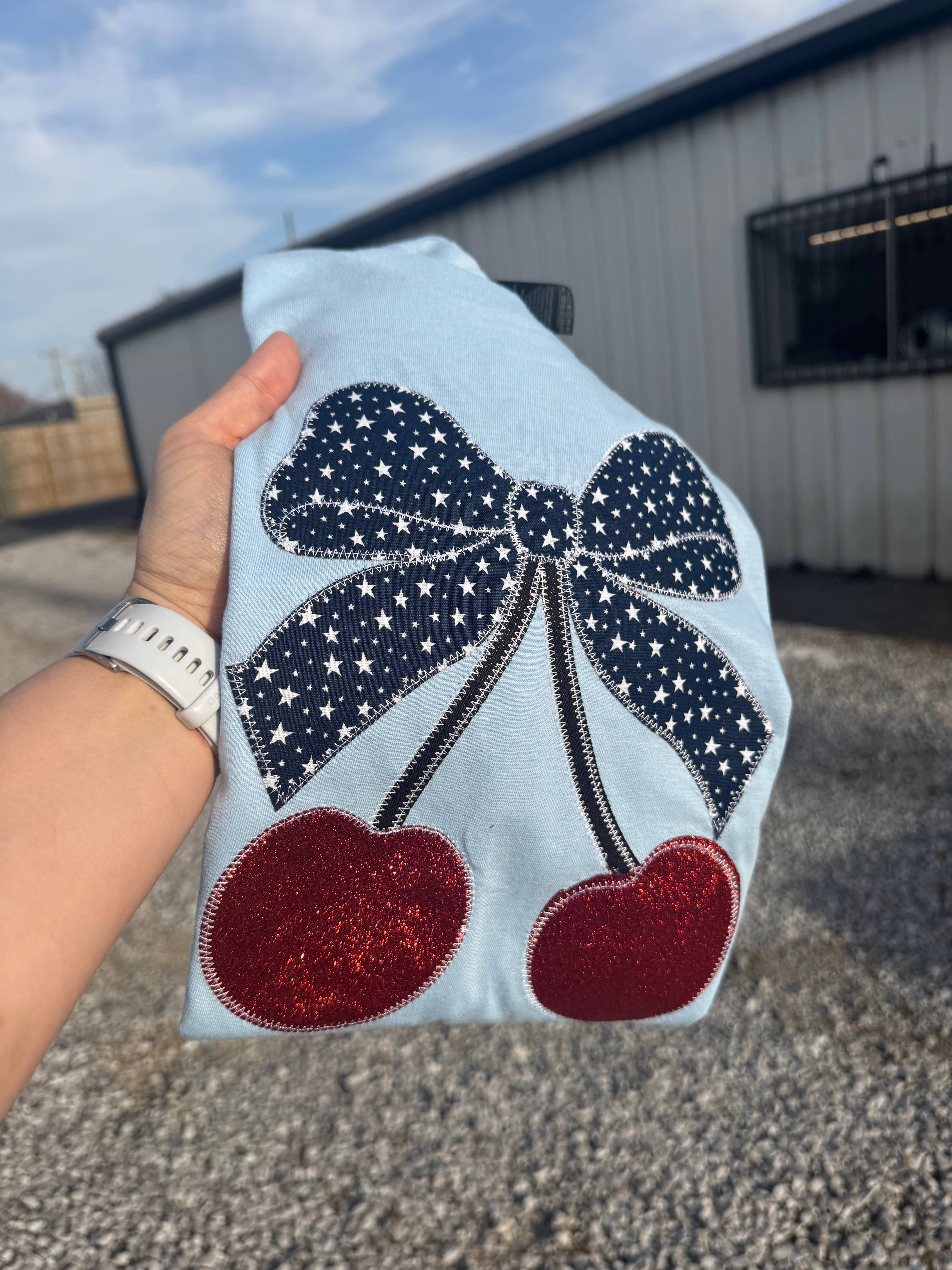 Shop Southern Belle - Wholesale T-Shirt - Women's - Cherries Bow USA Patriotic 4th of July Short Sleeve1