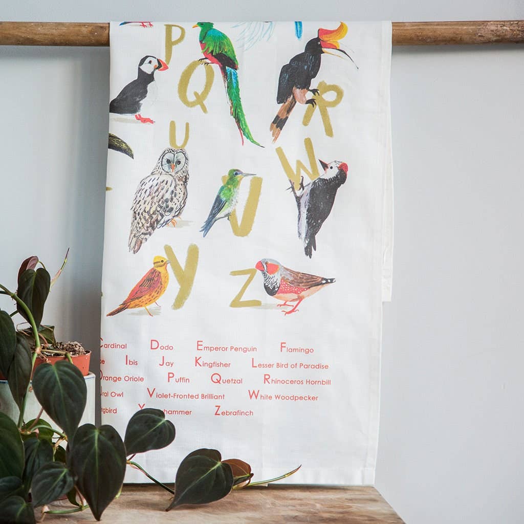 Sarah Edmonds Illustration - Wholesale Tea Towel - Avian Alphabet Bird Cotton Tea Towel1