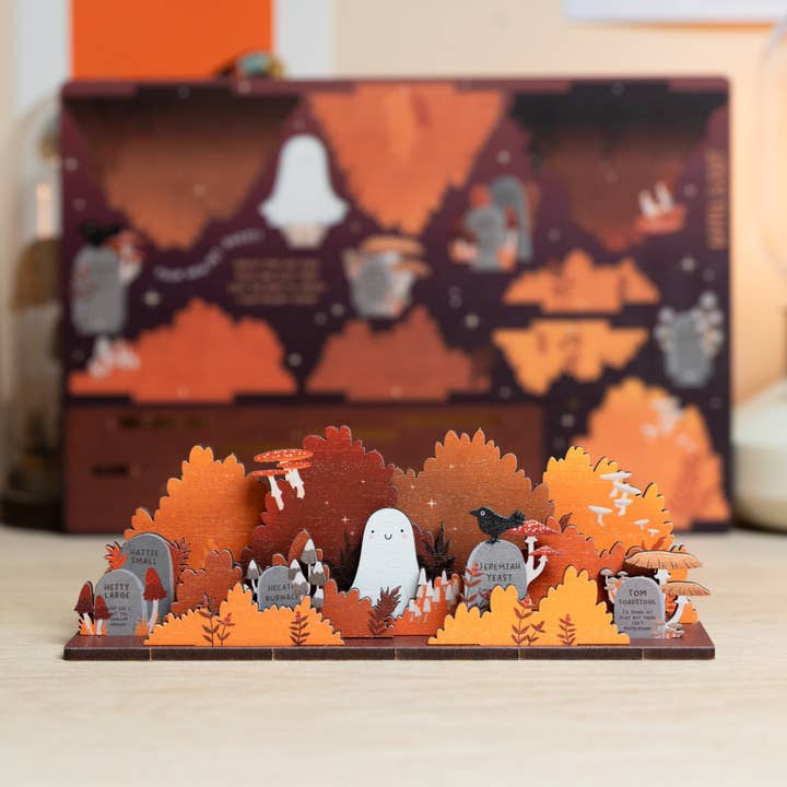 Dapple & Dot - Wholesale DIY Craft Kit - PET GHOST HALLOWEEN WOODEN POP & BUILD SCENE