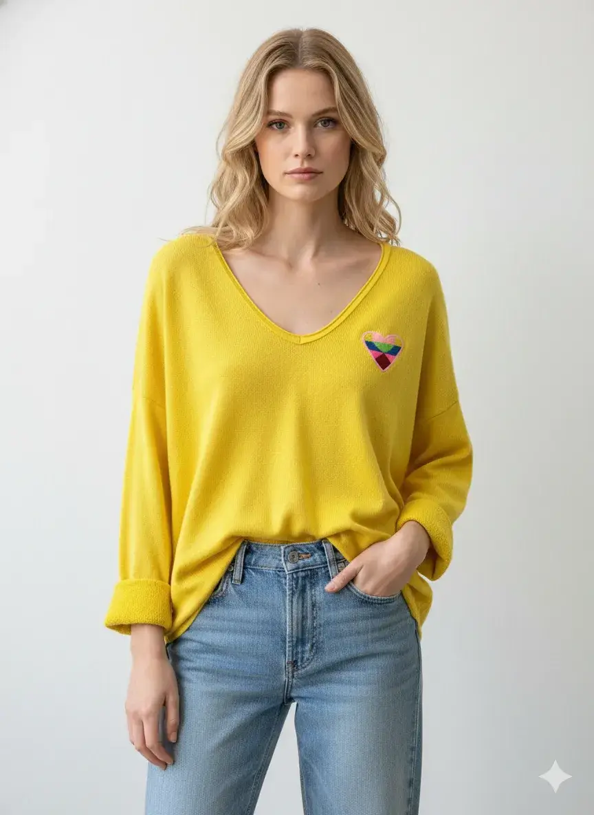 Mimi & Gogo - Vente Sweat-shirt – femme - Sweat-shirt brodé cœur à multi couleurs @5105_SweatMultiCoeu12