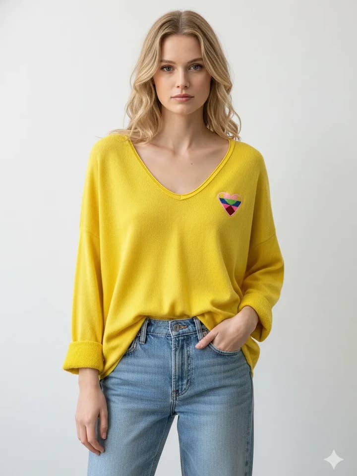 Mimi & Gogo - Vente Sweat-shirt – femme - Sweat-shirt brodé cœur à multi couleurs @5105_SweatMultiCoeu12