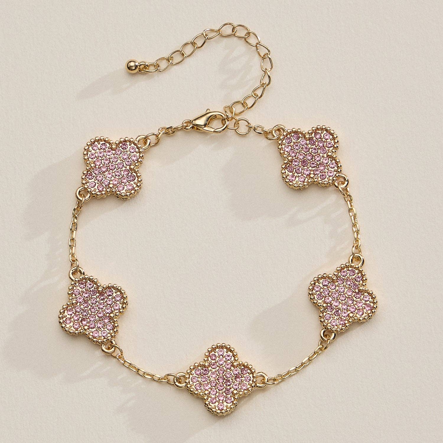 Frem - Wholesale Charm/Dangle Bracelet - Gold Chain Bracelet with Crystal Flower Charms8