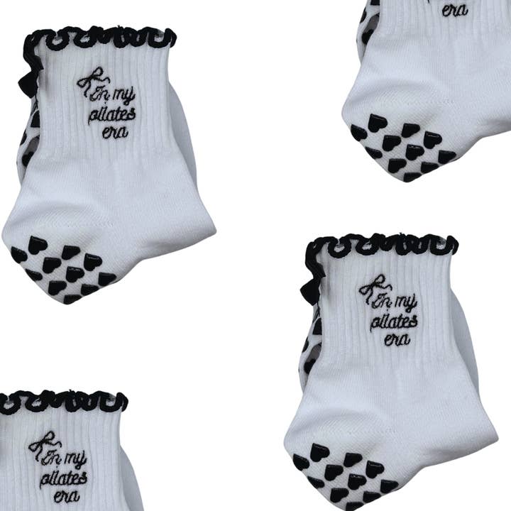 In my Pilates era black and white grip sock for wholesale by MollyGraceGripSocks