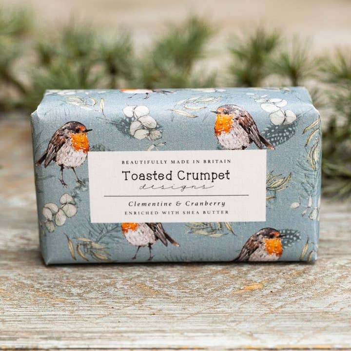 Clementine & Cranberry 190G Soap Bar With Robin & Eucalyptus for wholesale by Toasted Crumpet (US Duties Paid)