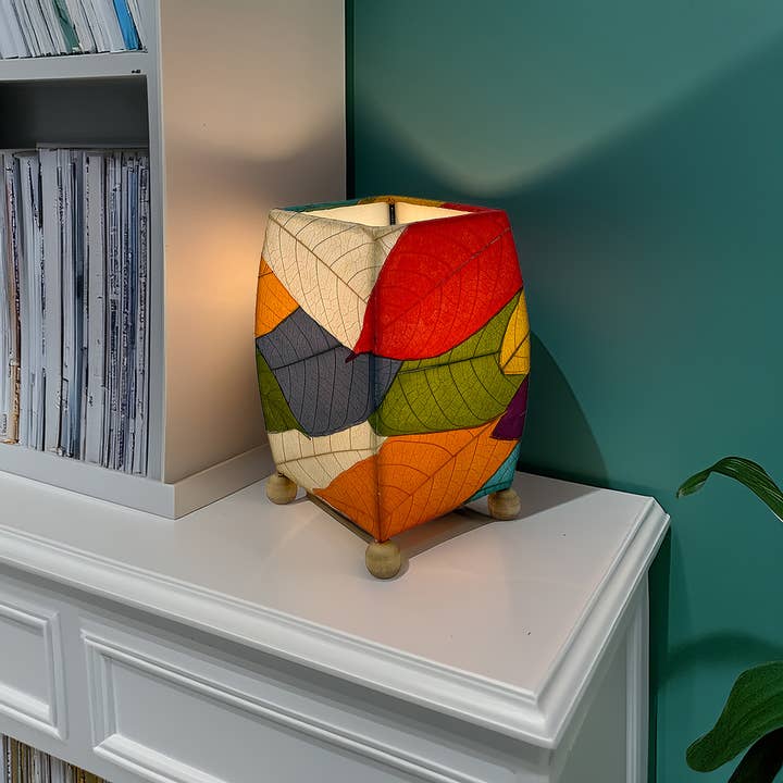 Eangee Home Design - Wholesale Accent/Desk Lamp - Mini Square Cocoa Leaf Lamp Multi Color, Shade Real Leaves