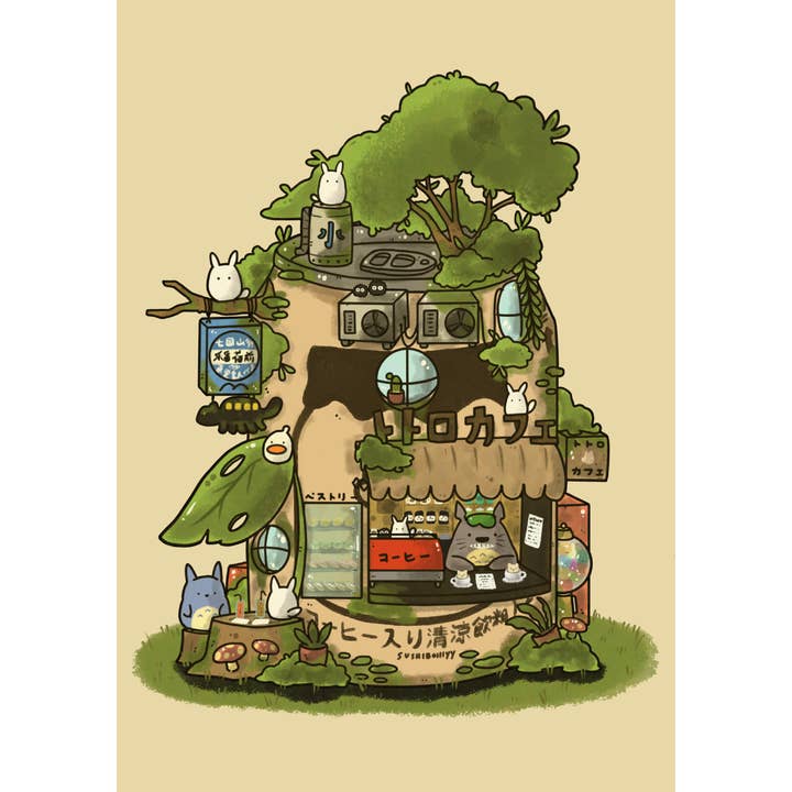 Totoro Cafe Postcard for wholesale by sushiboiiiyy