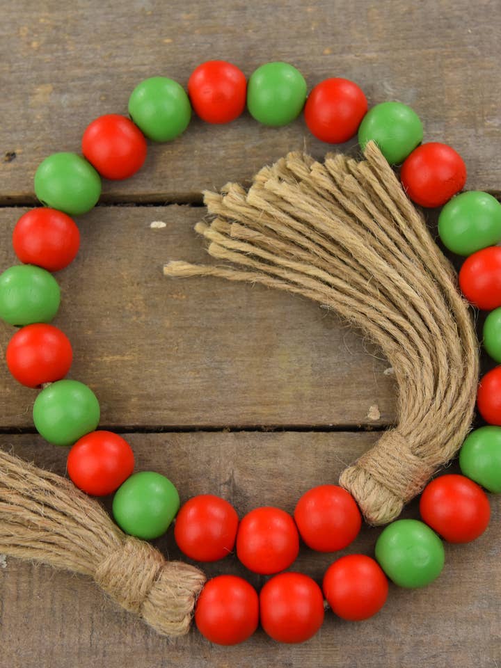 Red & Green Beaded Garland 28in for wholesale by Wholesale Home Decor