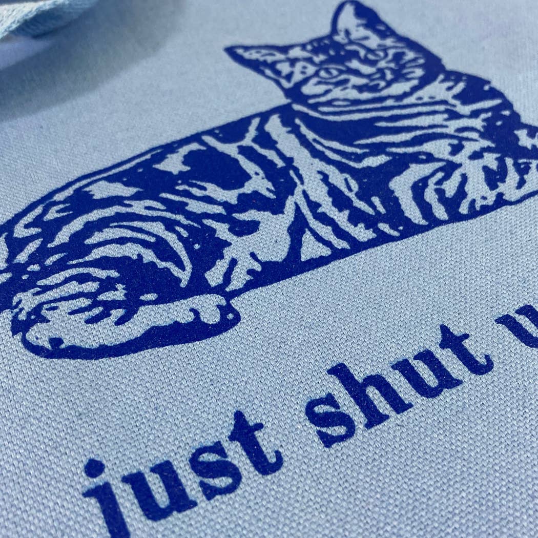 Rx Letterpress - Vente Tote bag – unisexe - Just Shut Up | Humour pour amateurs de chats | Tote bag en toile drôle1