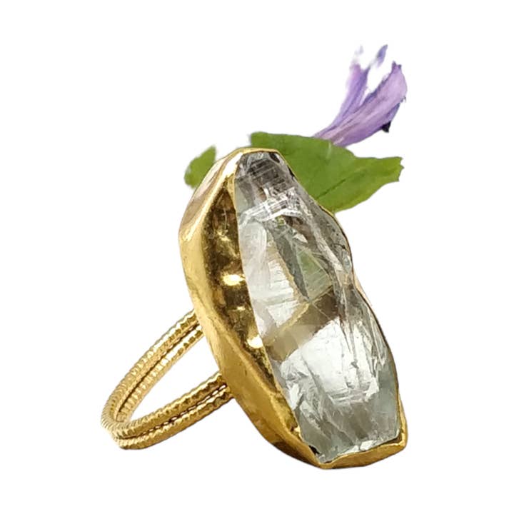 Rough Crystal Quartz Handmade Adjustable Gold Ring for wholesale by ZEYZEY
