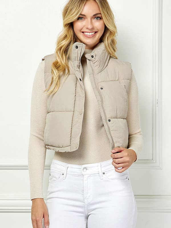 Veracci - Wholesale Puffer Jacket - Women's - Lightweig Padded Crop Puffer Vest, Sleeveless Puffer Vest