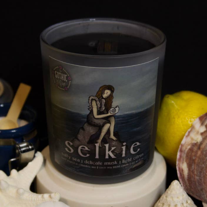 Sea & Citrus—8oz black candle | Selkie for wholesale by The Gothic Cottage