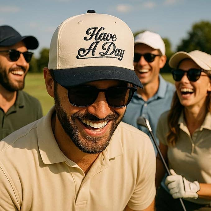 Funky Junque – wholesale Baseball cap – Unisex – 2-Tone Embroidered Cap - Have a Nice Day - Navy/Beige1