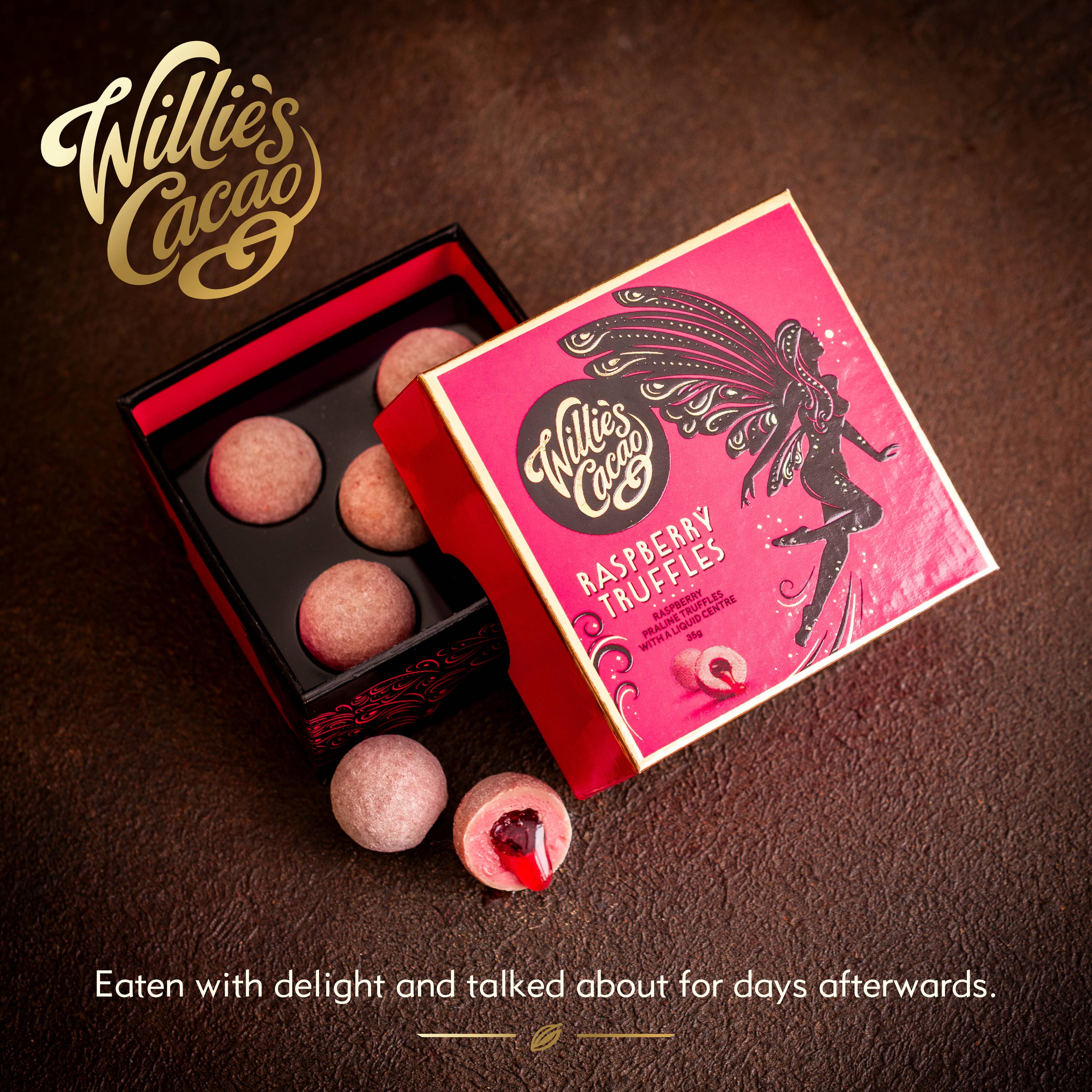 Willie's Cacao - Wholesale Chocolate Box - Raspberry Truffles with soft raspberry centre. x5  35g2