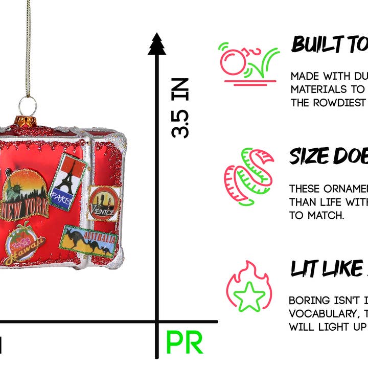 Party Rock Ornaments – Engroshandel Pynt – Party Rock | Rejse Kuffert Glas Ornament1