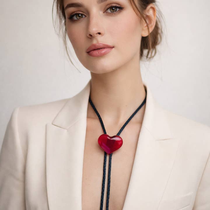 Colin Adrian Glass - Wholesale Woven Necklace - Glass Heart Bolo Tie5