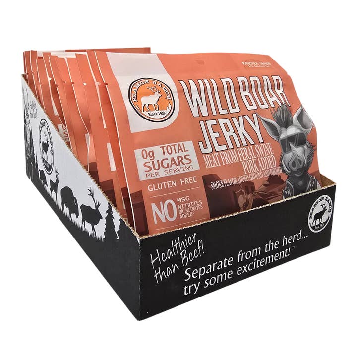 Pearson Ranch Elk & Bison Jerky - Wholesale Jerky - 12 Count Display - Wild Boar Jerky