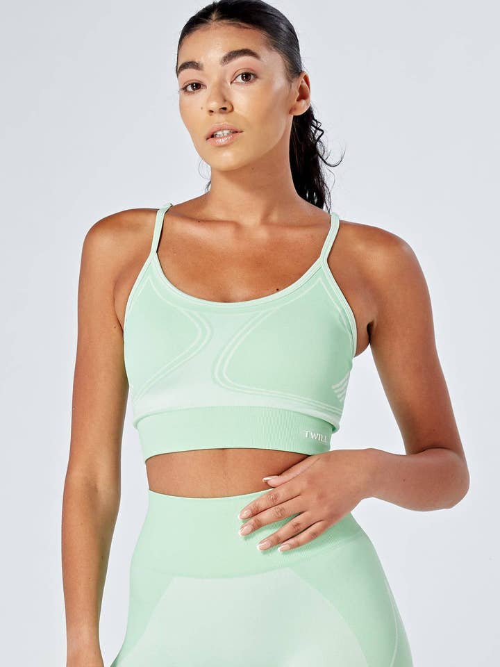 Twill Active Recycled Colour Block Body Fit Seamless Sports Bra - Green for wholesale by Twill Active LLC
