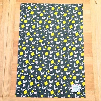 Organic Cotton Tea Towel - First Flowers Forest Green for wholesale by Nicky Web Designs