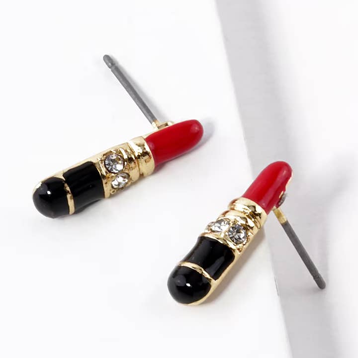 Rhinestone Enamel Lipstick Stud Earrings for wholesale by Sensibling Corp.