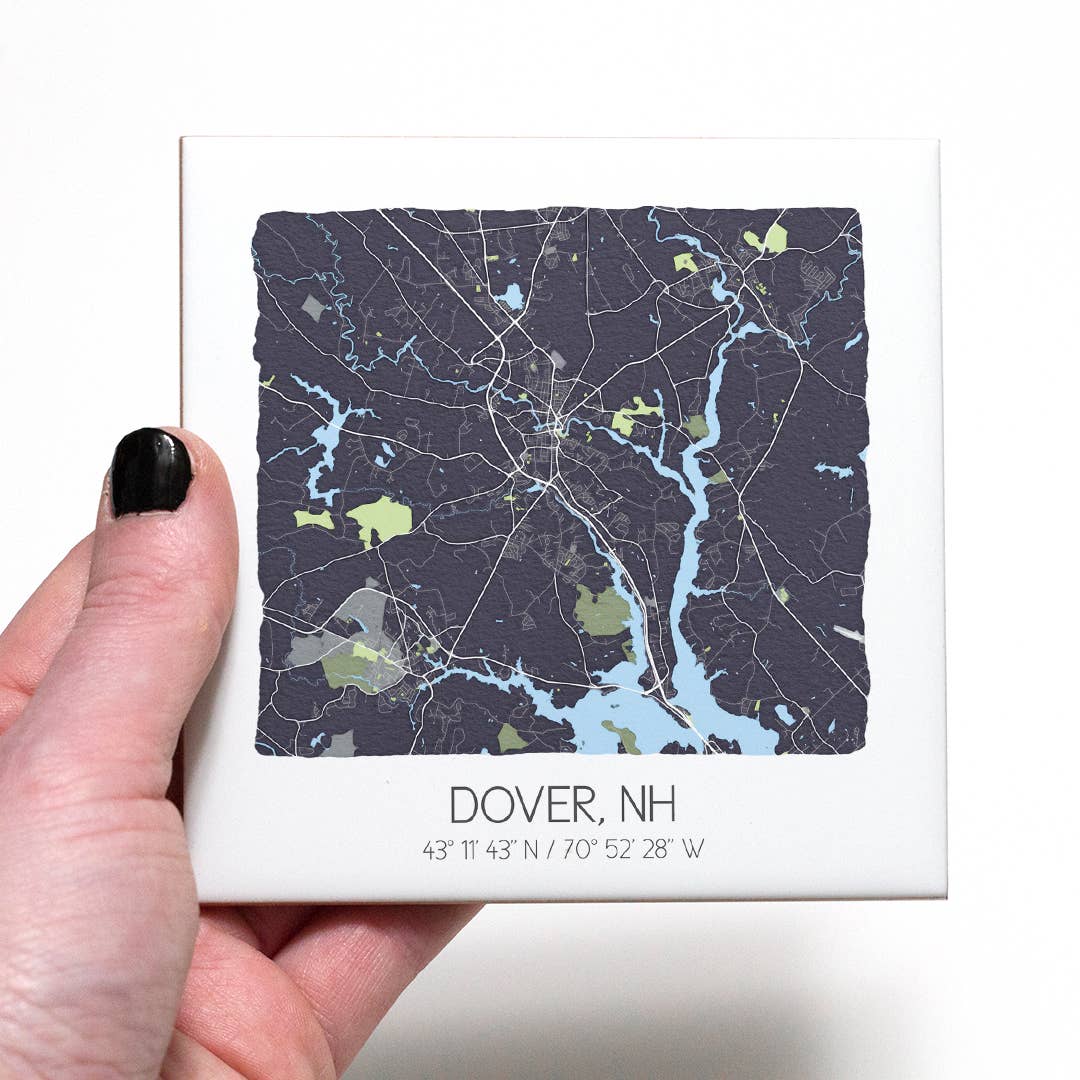 Sparks House Co. - Wholesale Coasters - Dover New Hampshire Map Tile Coasters (Set of 4) - 4 colors1