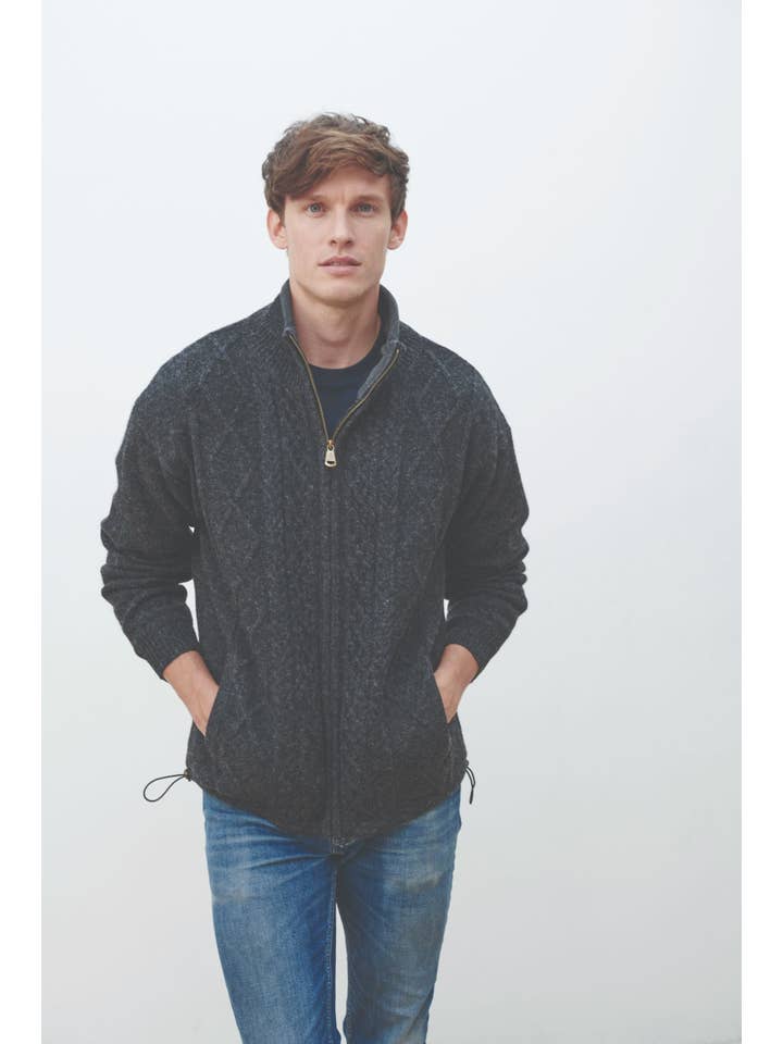 Aran Woollen Mills – wholesale Kofta - Herr – Farmleigh Fodrad Ull Herr Cardigan - Grå