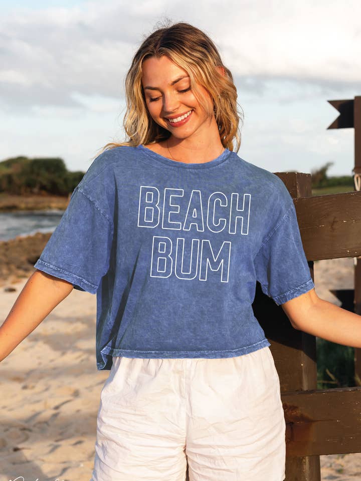 BEACH BUM Cropped Mineral Graphic Top for wholesale by OAT COLLECTIVE