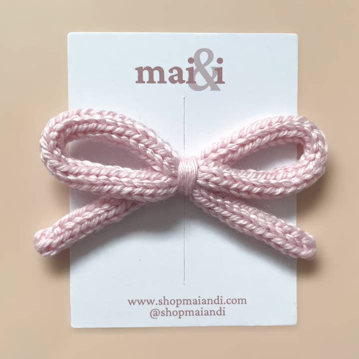 light pink crochet bow for wholesale by Mai & I