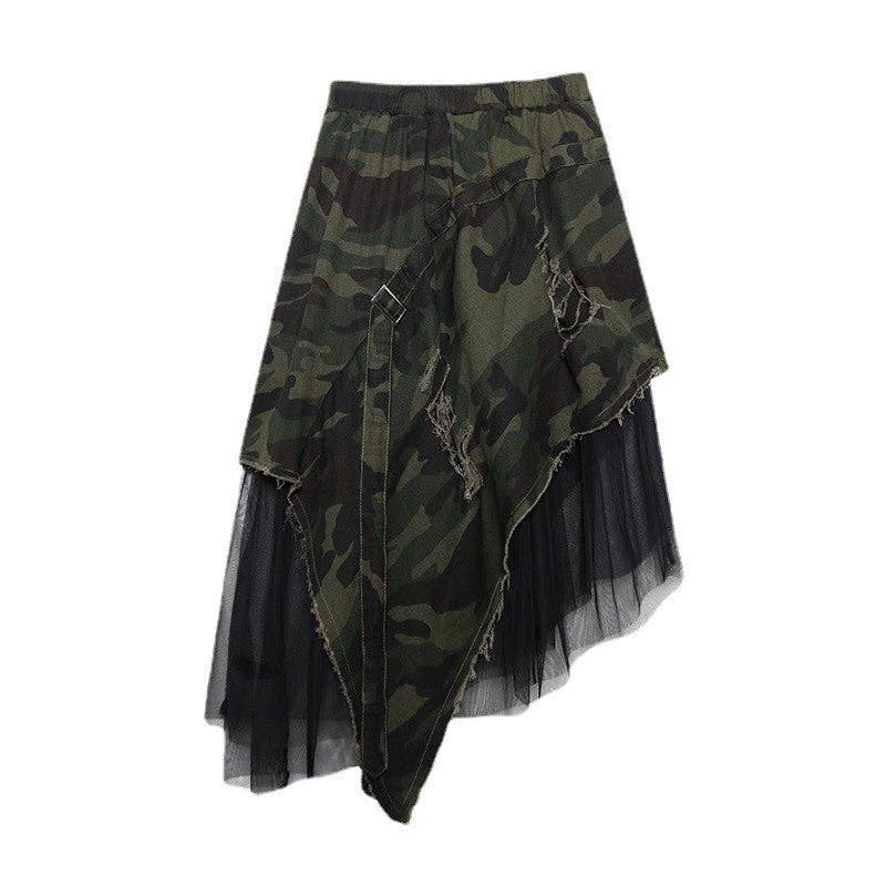 Camouflage Elastic Waist Mesh Patchwork A-Line Skirt for wholesale on Faire7