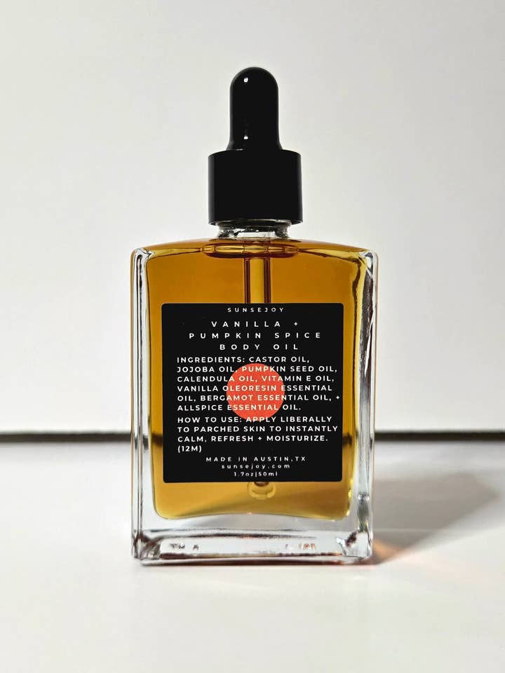 Vanilla + Pumpkin Spice Body Oil for wholesale by Sunsejoy