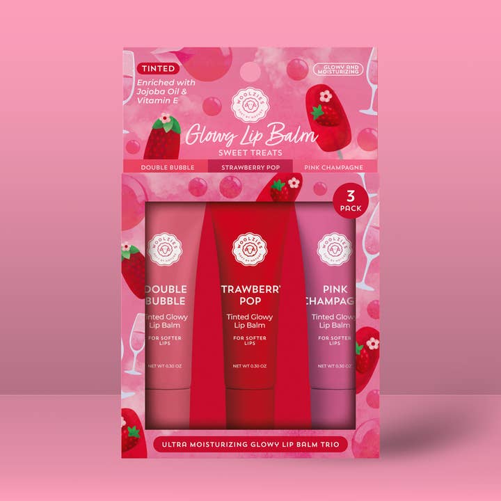 Sweet Treats Glowy Lip Balm Collection for wholesale by Woolzies