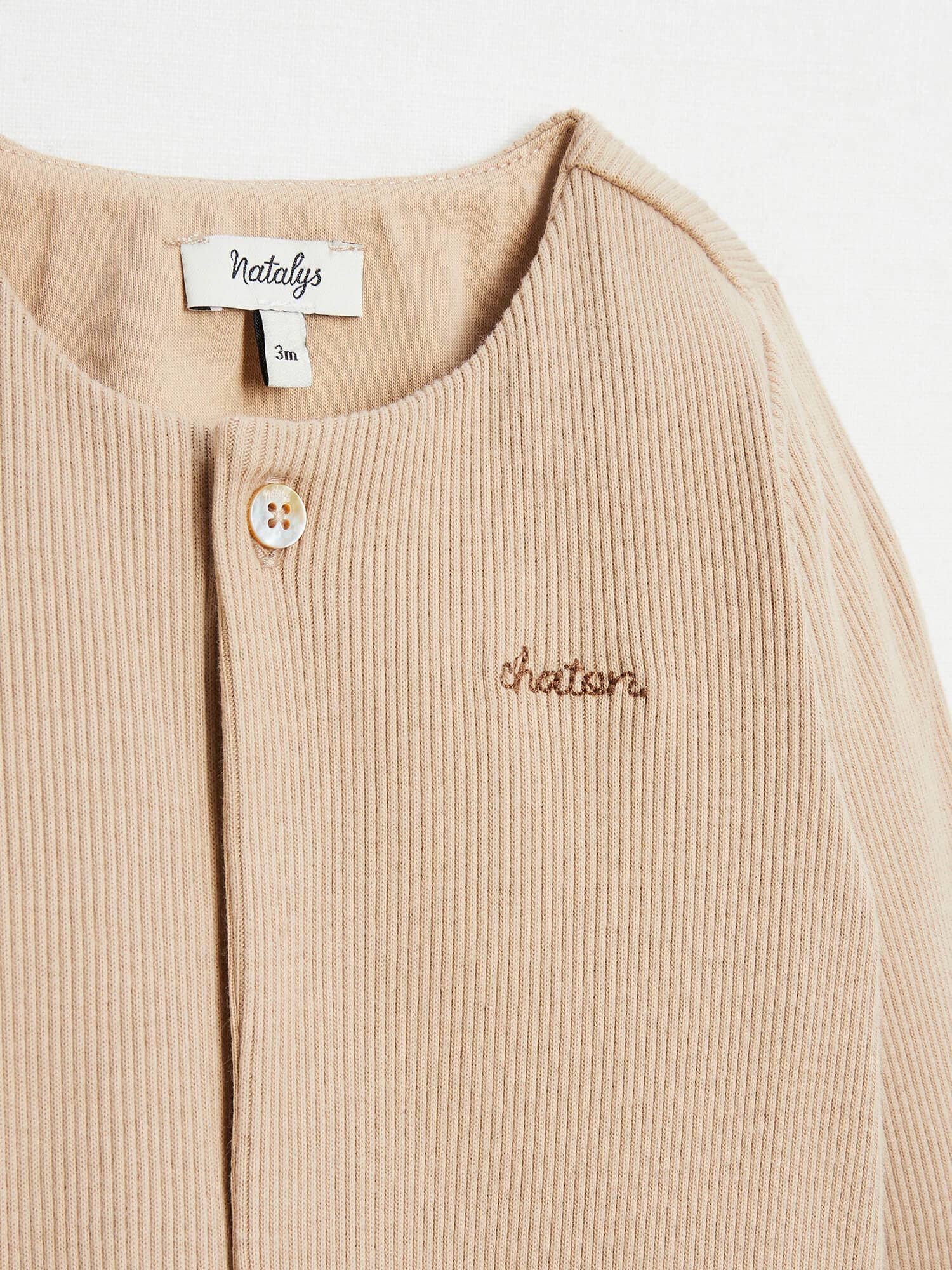 Caramel INEIGE 23 dors-bien bébé en coton Pima avec broderie « Chaton » en vente sur Faire2