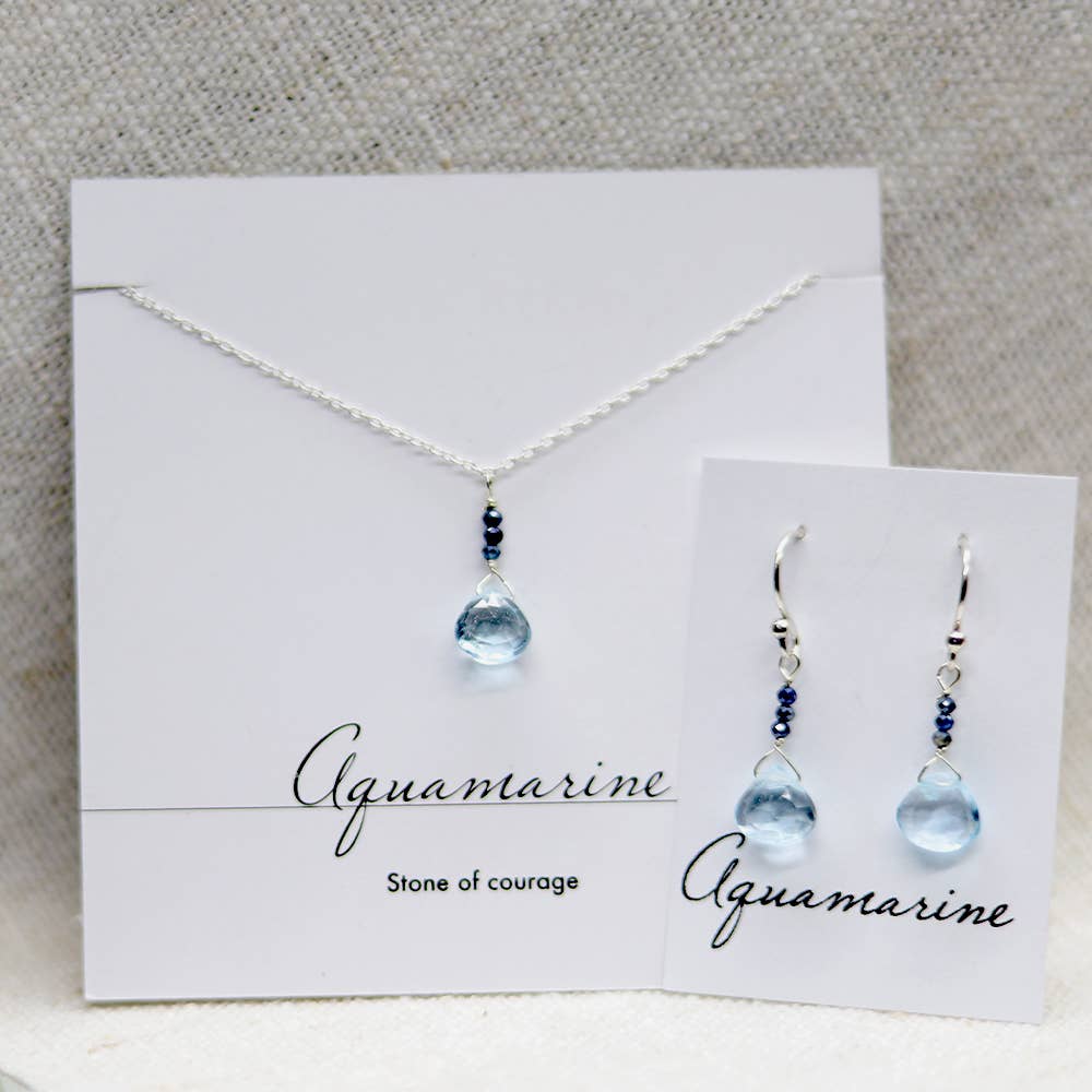 Susan Roberts Jewelry - Wholesale Jewelry Set - Aquamarine & Sapphire Silver Raindrop Set1