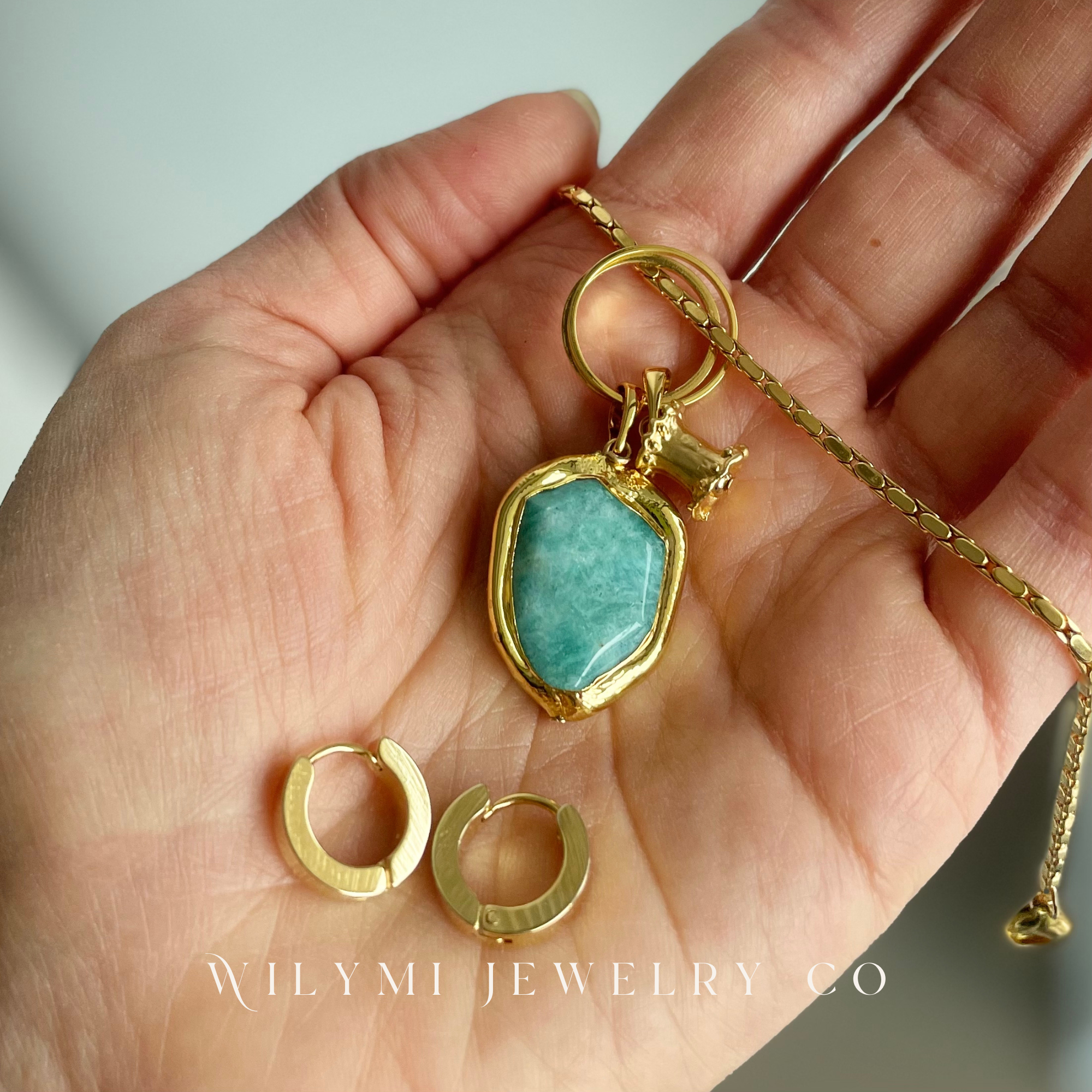 WILYMI Jewelry Co - Vente Boucles d'oreilles pendantes - Créoles 4-en-1 JOY | GF + Acier inoxydable + Amazonite7