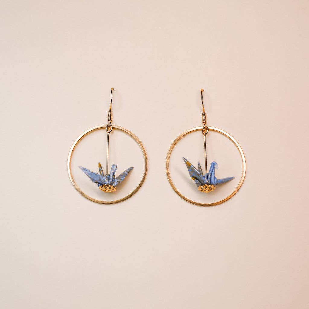 Kamyi.Art Origami Designs - Wholesale Dangle Earrings - Small Crane and Hoop Earrings in Gold8