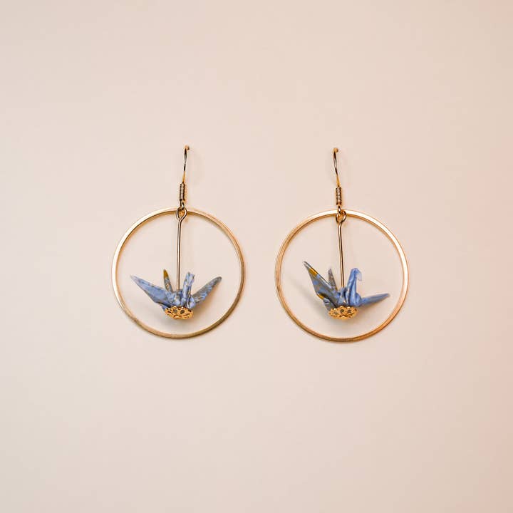 Kamyi.Art Origami Designs - Wholesale Dangle Earrings - Small Crane and Hoop Earrings in Gold8