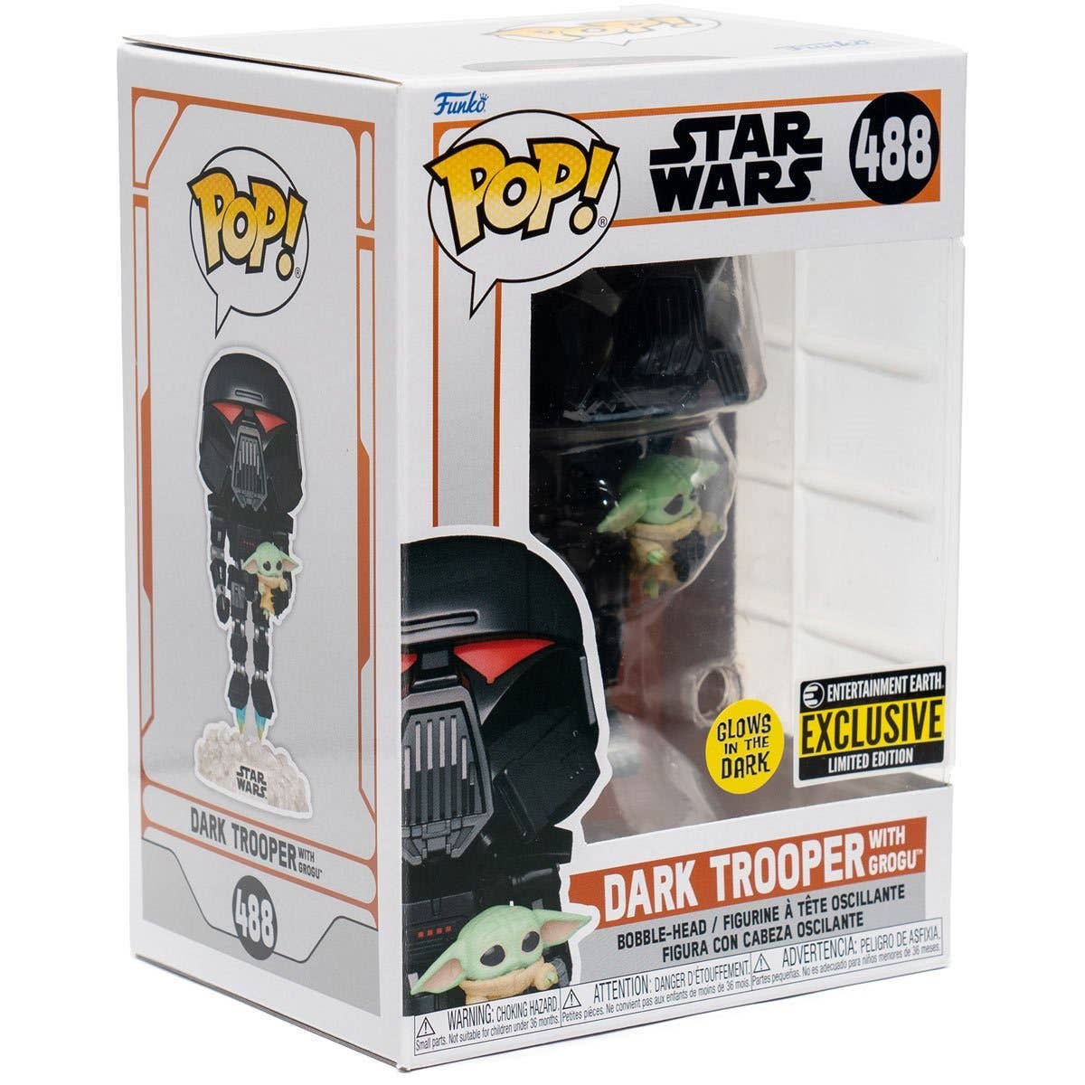 Fundom - Vente Figurine – enfant - Funko Pop! Star Wars : The Mandalorian Dark Trooper avec Grogu Glow-in-the-Dark Figurine en Vinyle Exclusive Entertainment Earth10