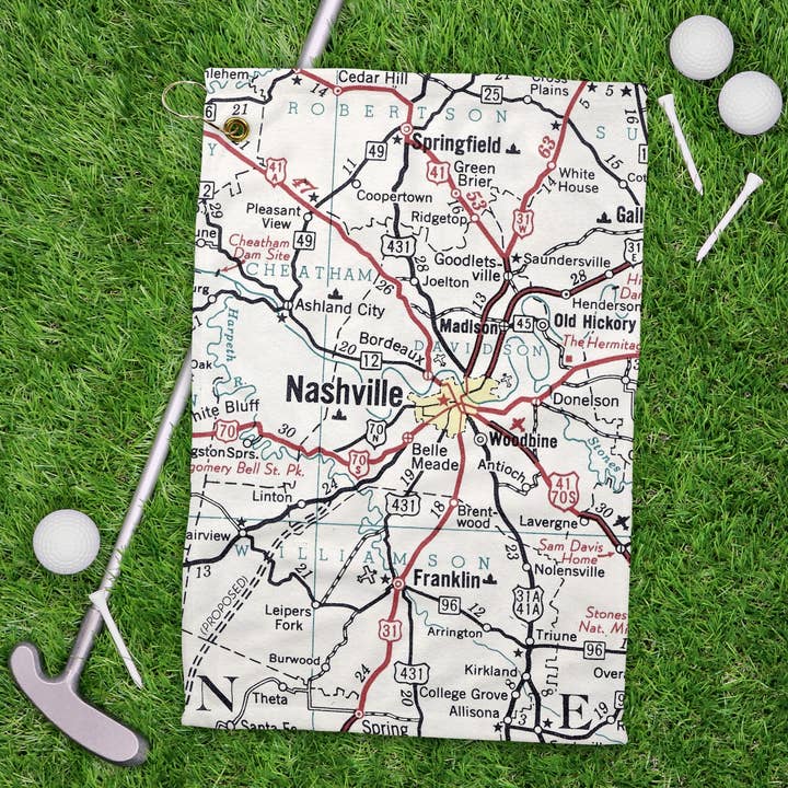 Nashville Tennessee Map Golf Towel Athletic Tennis Towel for wholesale by Daisy Mae Designs