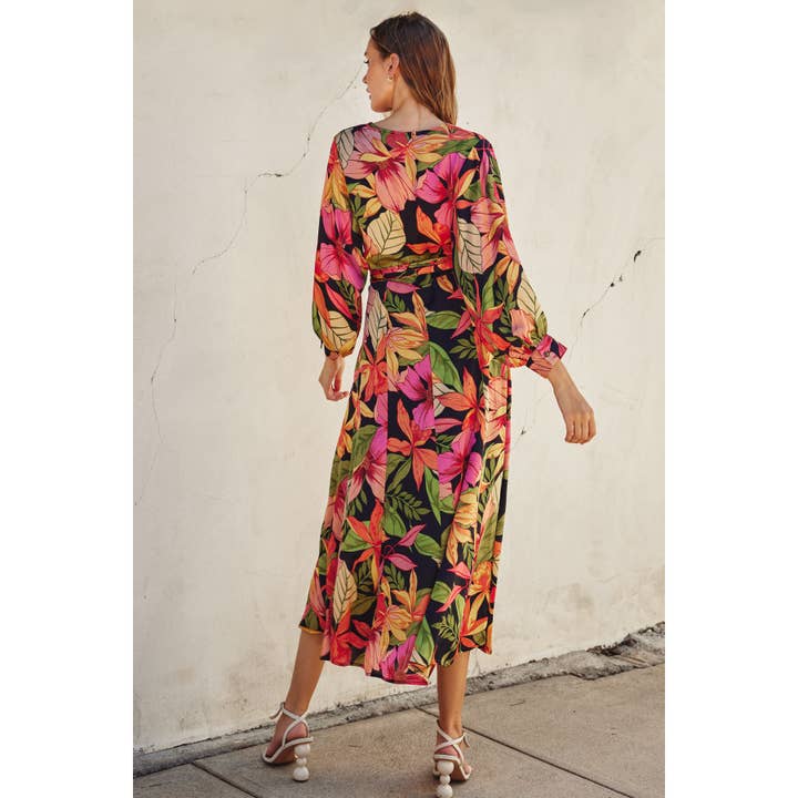 OCEANIA GARDEN Picture Perfect Satin Maxi Wrap Dress for wholesale on Faire