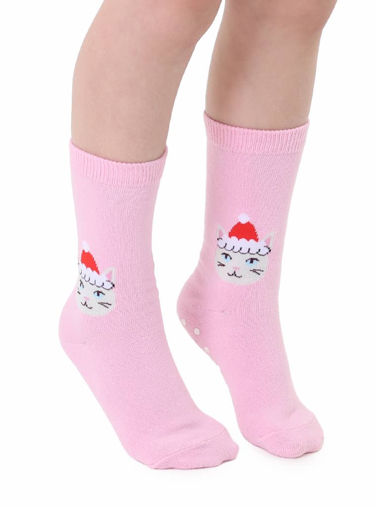 Living Royal - Wholesale Socks - Kids - 3D Packaged Crew Socks - Kids - Holiday - Santa Kitty -Pink3