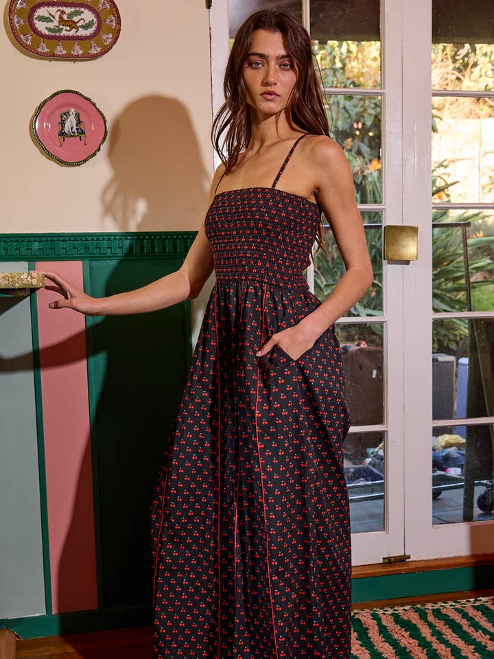 IR5028C-1 Smocked Detail Print Jumpsuit for wholesale by BUCKETLIST INC