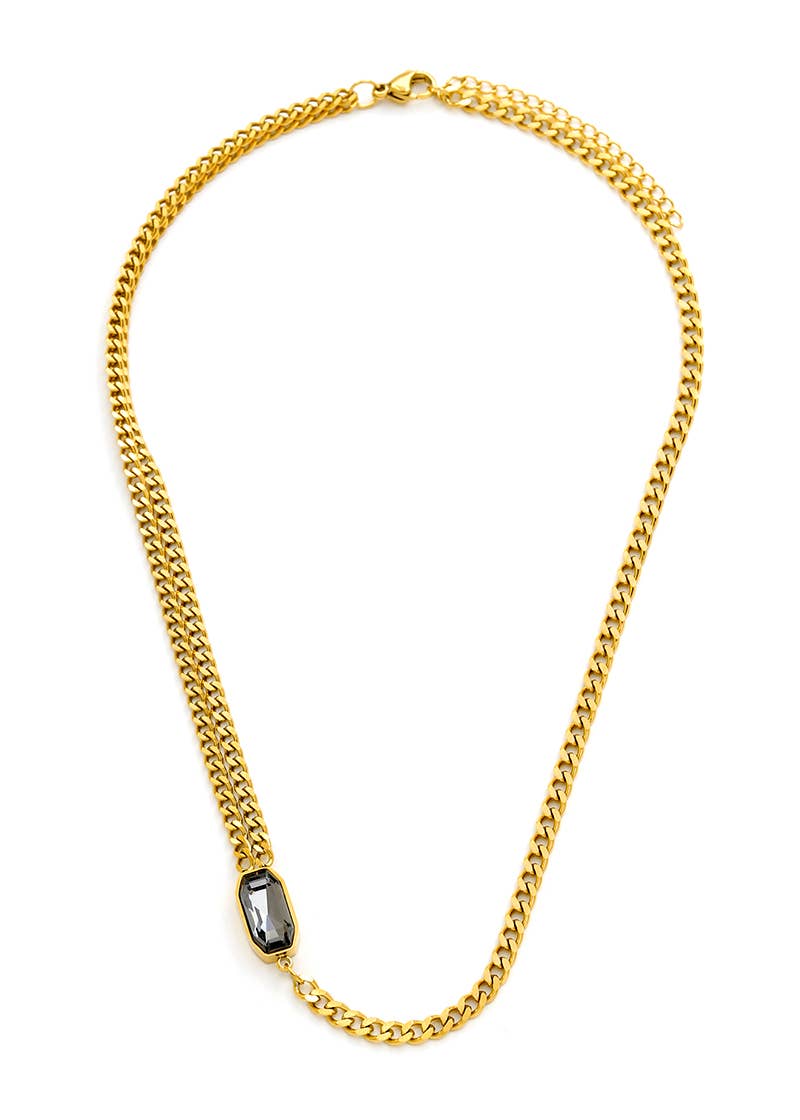 Bijoux 7bis - Wholesale Pendant/Charm Necklace - Steel Double Chain Necklace, Enamelled Stone3