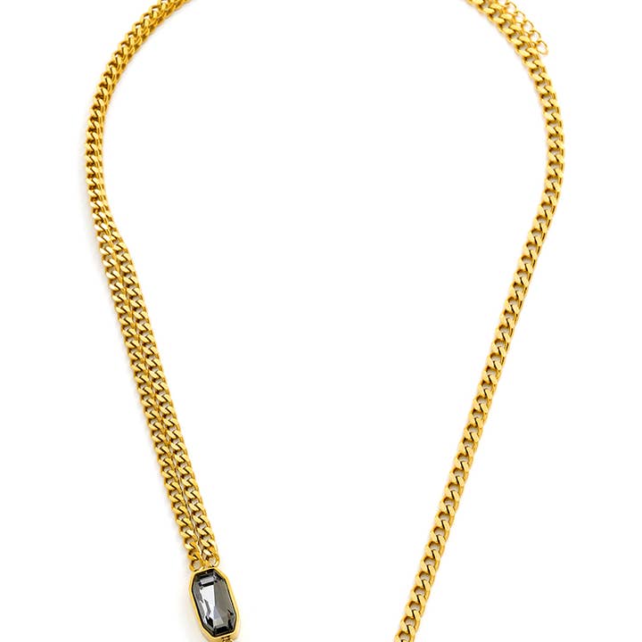 Bijoux 7bis - Wholesale Pendant/charm necklace - Steel Double Chain Necklace, Enamelled Stone3