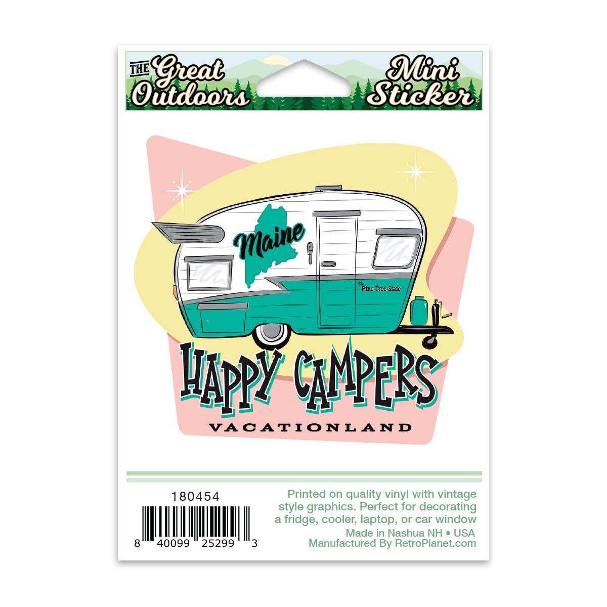 RetroPlanet - Wholesale Phone & Laptop Stickers - Maine Happy Campers Trailer Vacationland Mini Sticker 20 ct5