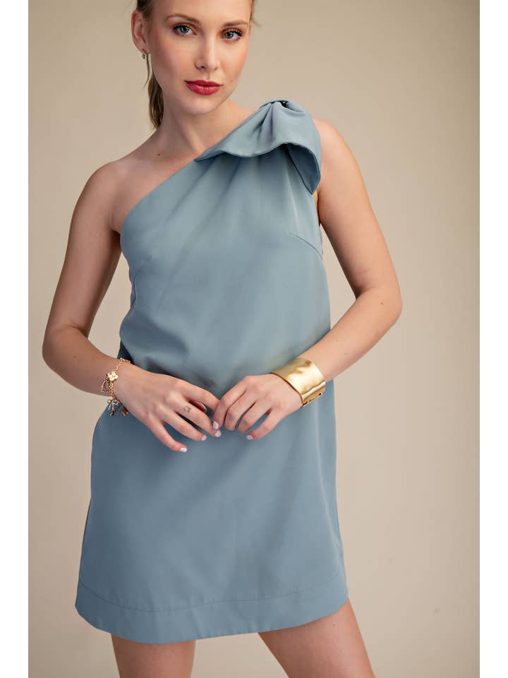 Glam - Wholesale Dress - Women's - Bow One Shoulder Mini Dress13