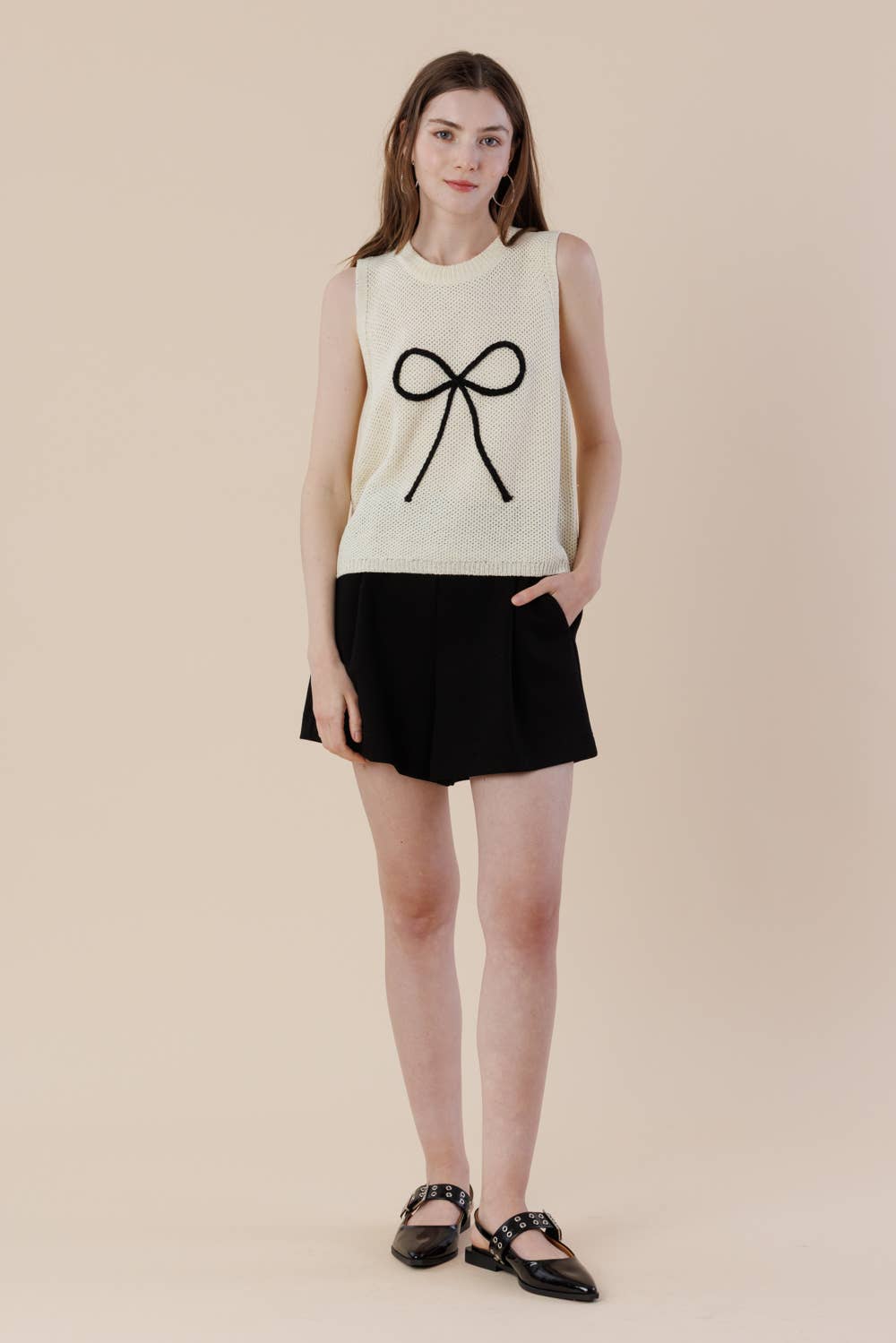 A & SHE – wholesale T-shirt – women's – Embroidery Ribbon Knit Sweater Tank – Sleeveless Bow Vest11