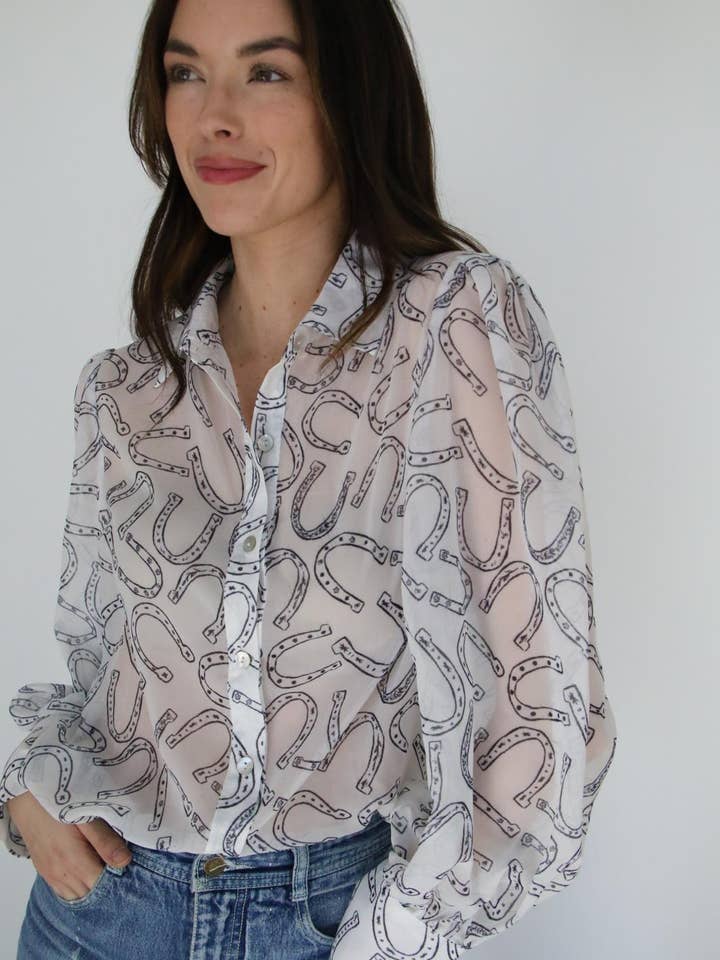 Turquoise Haven - Wholesale Button Down Shirt - Women's - TH11 HORSESHOE WHITE BLOUSE (7 Piece)