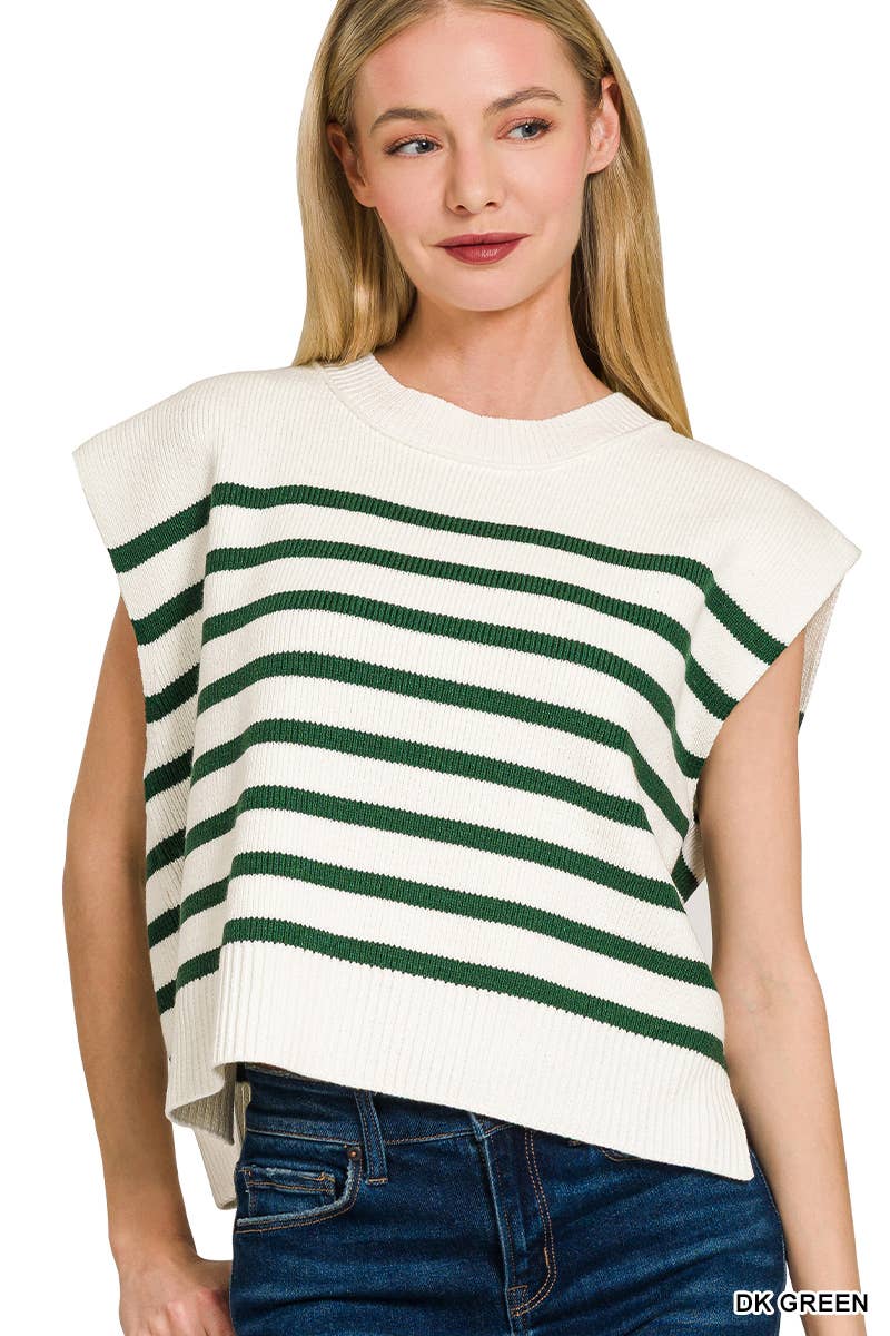 42POPS - Wholesale Outerwear Vest - Women's - ',,.._ Oversized Crew Neck Stripe Sweater Vest5